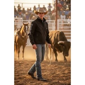 Ariat Bullrider  Men's Black Full Zip Softshell  XL Blokecore Western Rodeo